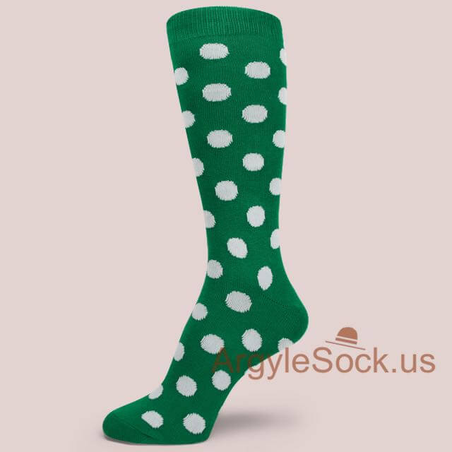 White Mid-size Polka Dots Green Men's/Groomsmen Socks