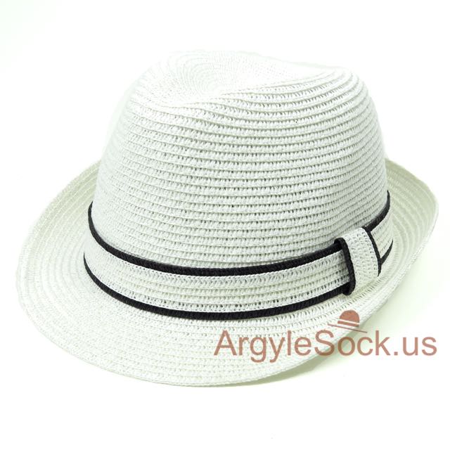 White with Black Hat Band Men's Summer Fedora Hat 57cm