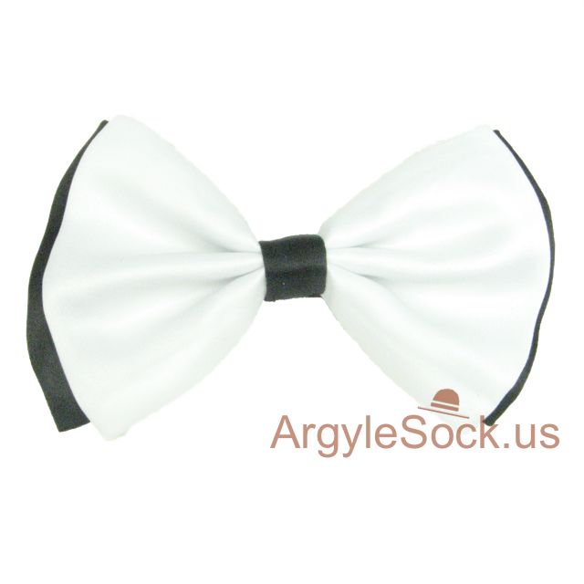 White / Black Groomsmen/Men's Bow Tie with elastic back strap