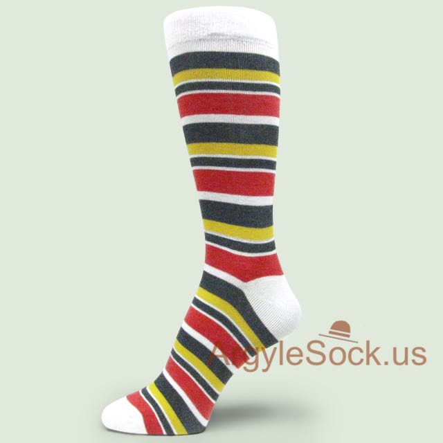Charcoal-Black Blend Yellow Chinese Red Striped White Socks