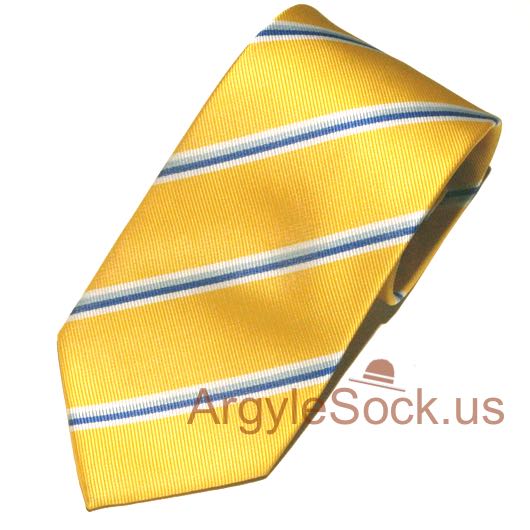 Yellow Royal Blue Light Blue White Stripe Groomsmen Men Necktie