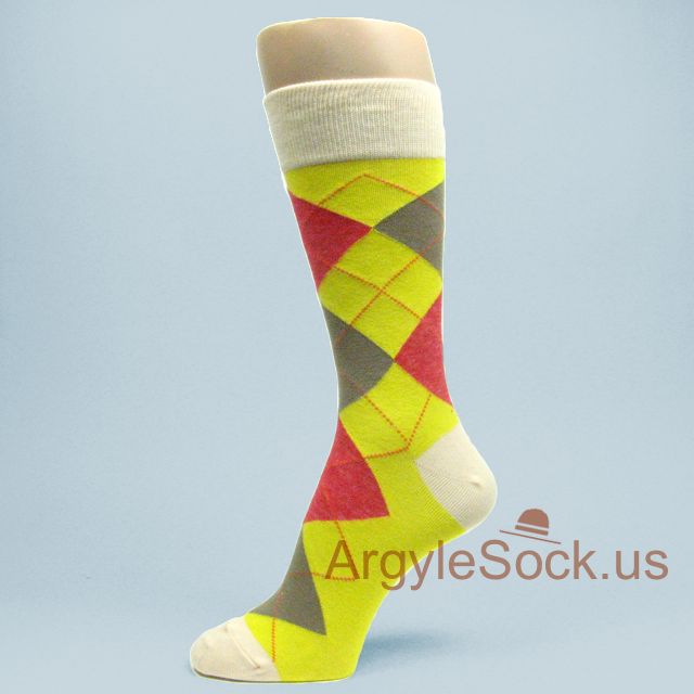 Brown Savana, Red Argyles on Yellow Dress Socks for Men