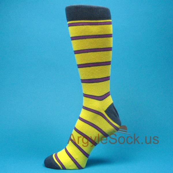 Yellow Purple Striped Socks for Men