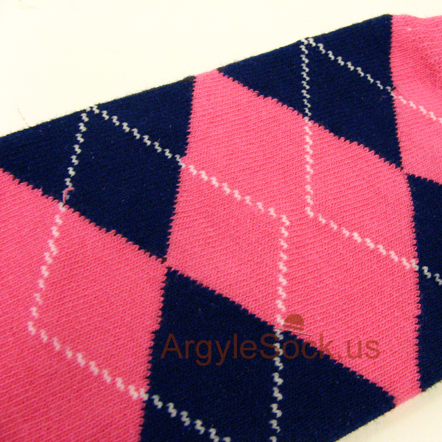 bright pink navy blue men's argyle sock