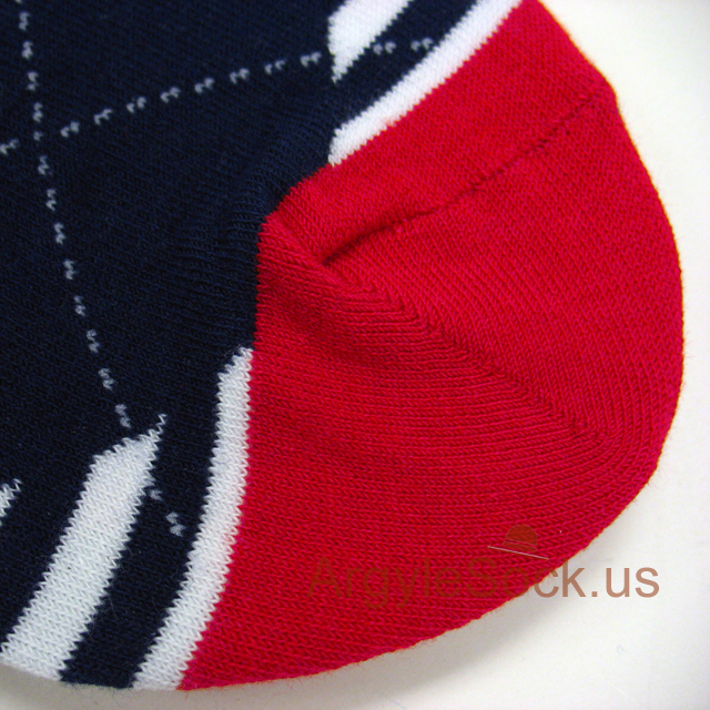 navy blue white red argyle mens sock