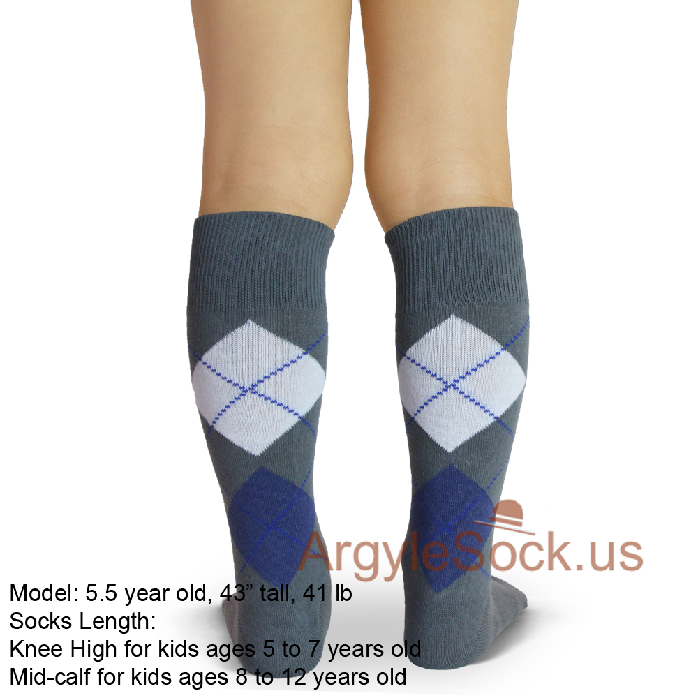 Gray dark blue junior size junior groomsmen argyle socks