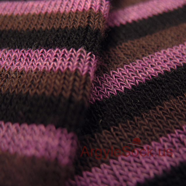 magenta purple brown stripes mens sock