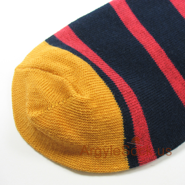 navy and red stripe mens sock with tan toe