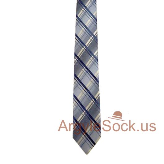 gray bluish grey plaid tartan check groomsmen tie