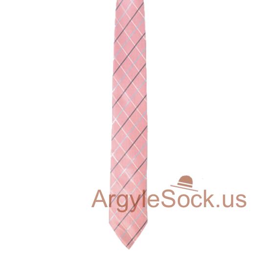 grayish pink windowpane check groomsmen mens tie