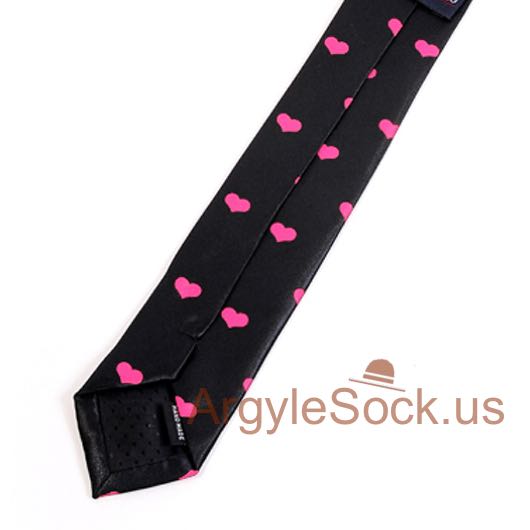 hot pink hearts pattern groomsmen black tie for wedding