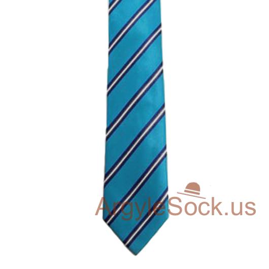 turquoise blue silver gray striped groomsmen neck tie