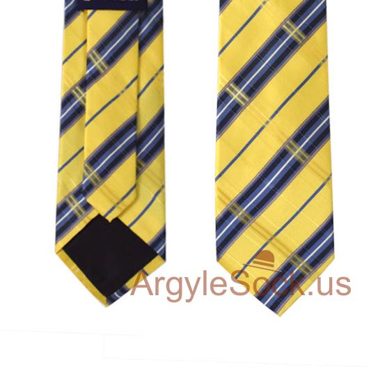 yellow blue navy tartan plaid check groomsmen tie