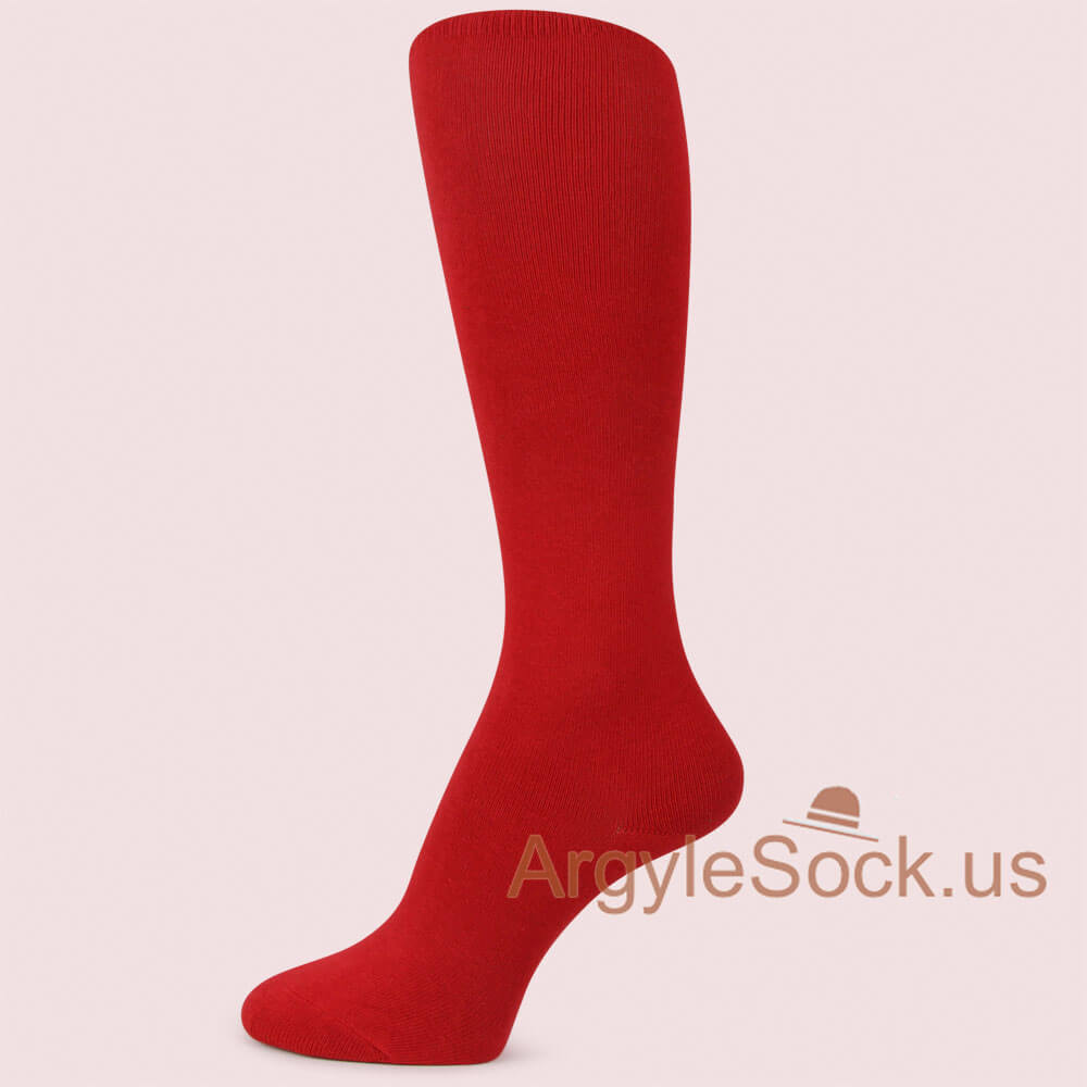 Red Plain Solid Soft Cotton Men's Mid-Calf Length Dress Socks