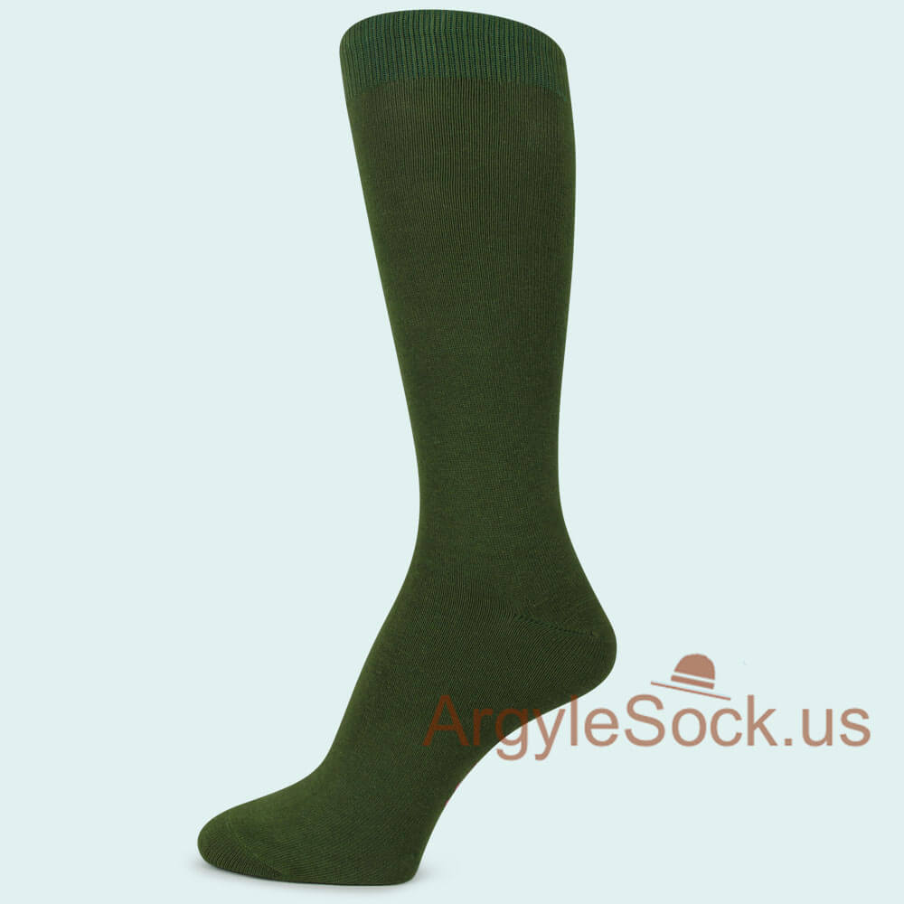 Olive/ Amy Green Solid Plain Color Men's Mid-Calf Dress Socks