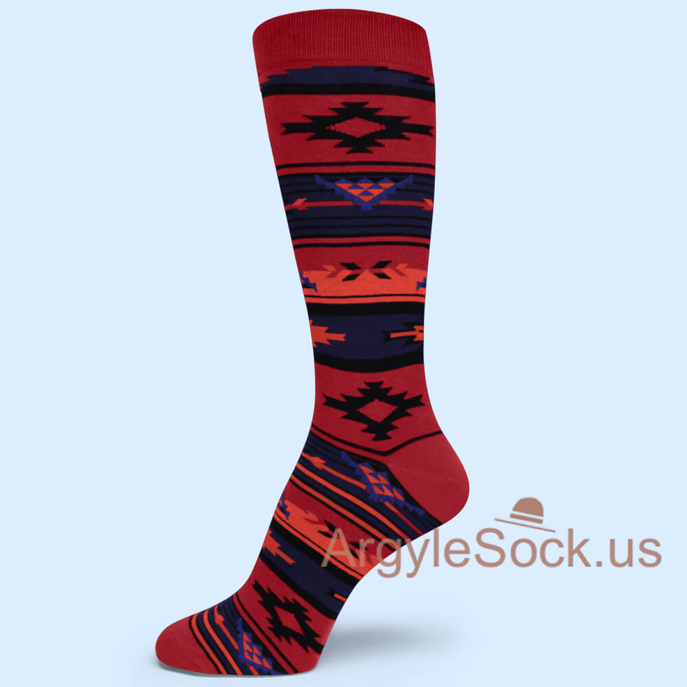 Geometric Pattern Dark Red Men's Socks