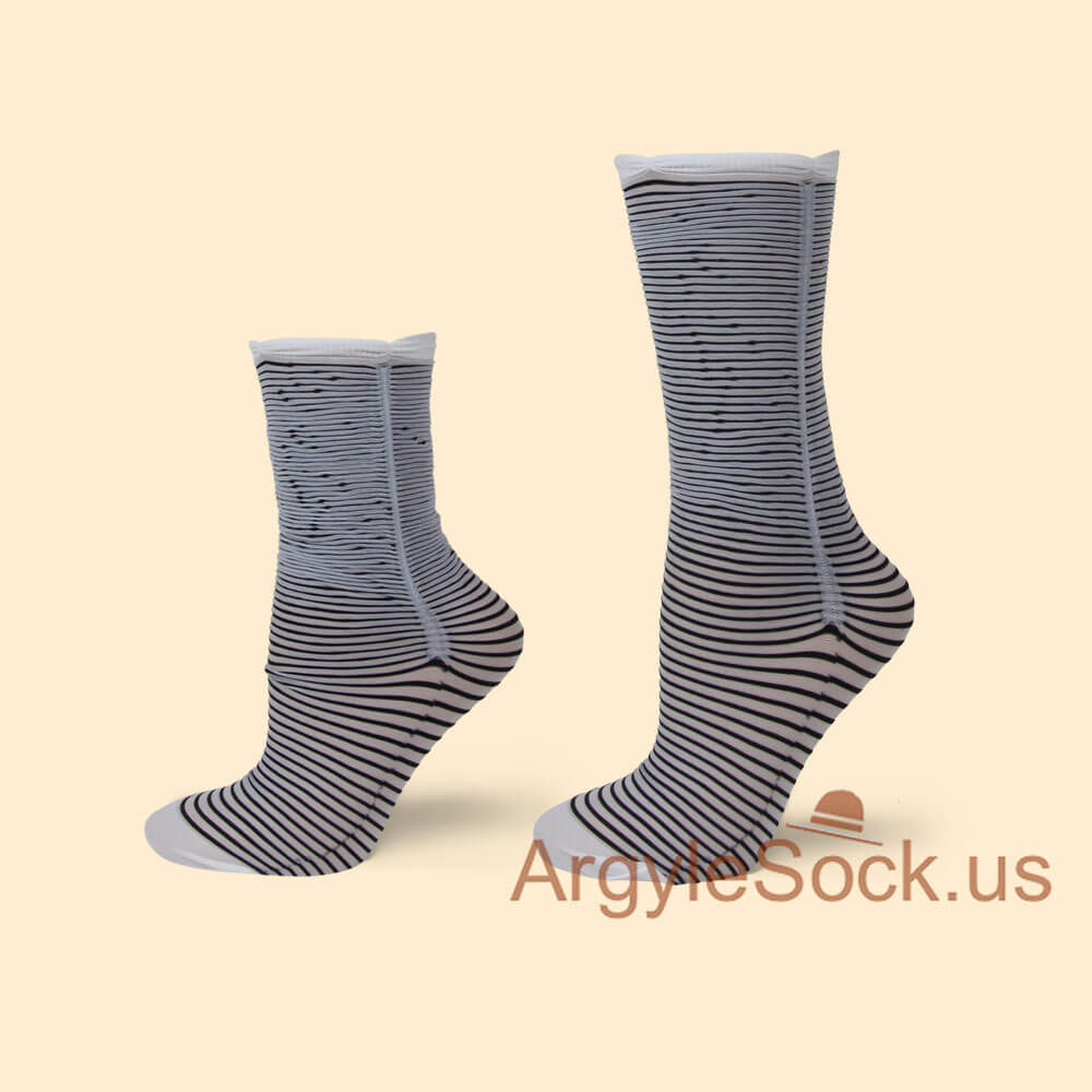 Black and White Sheer Stripe Rouched Socks Socks for Women