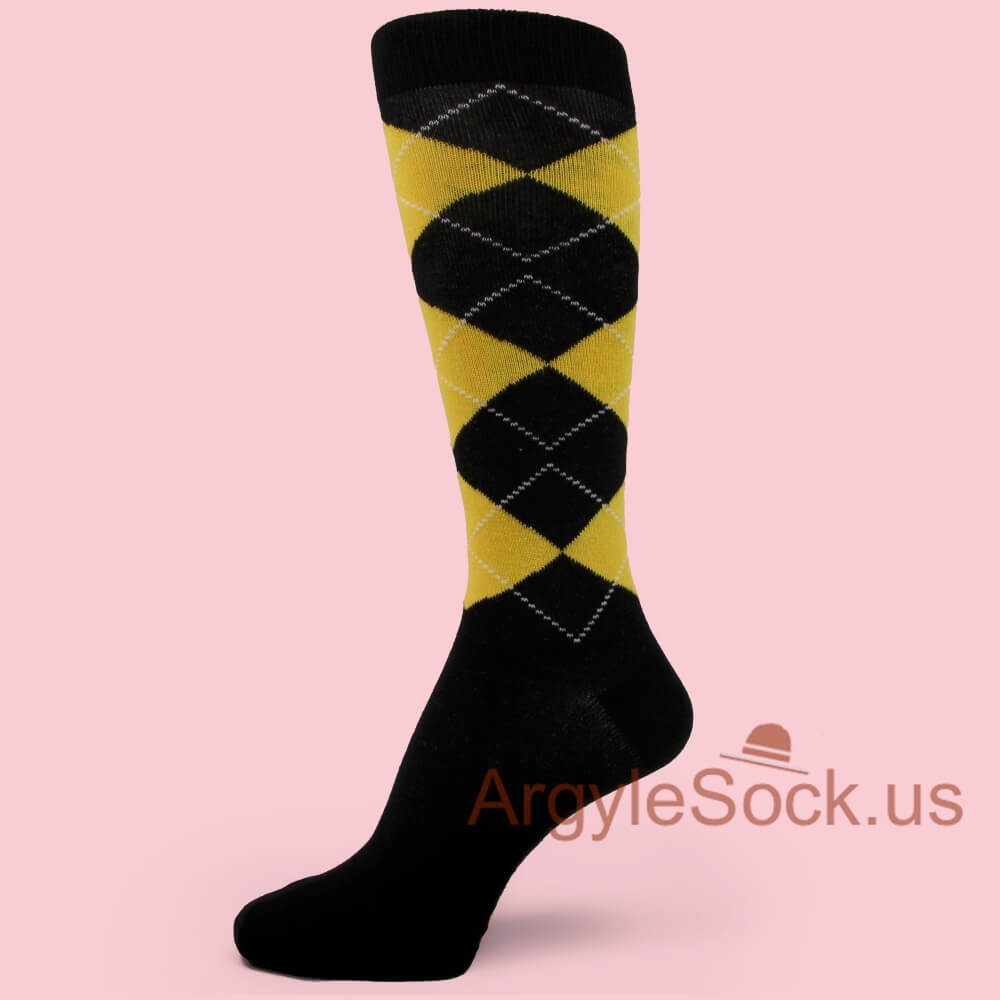 Black & Yellow Groomsmen Argyle Dress Socks