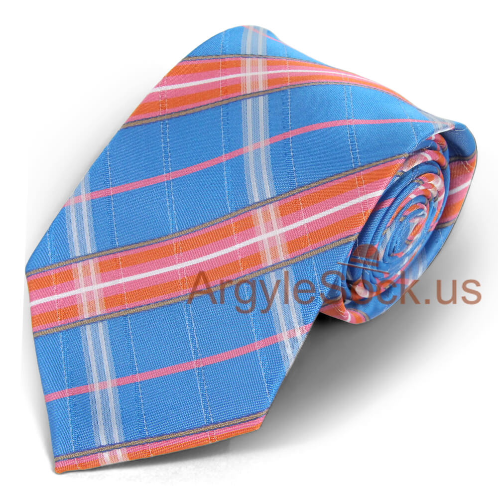 BRIGHT BLUE ORANE PINK Groomsmen Men's NeckTie MA033 Matching