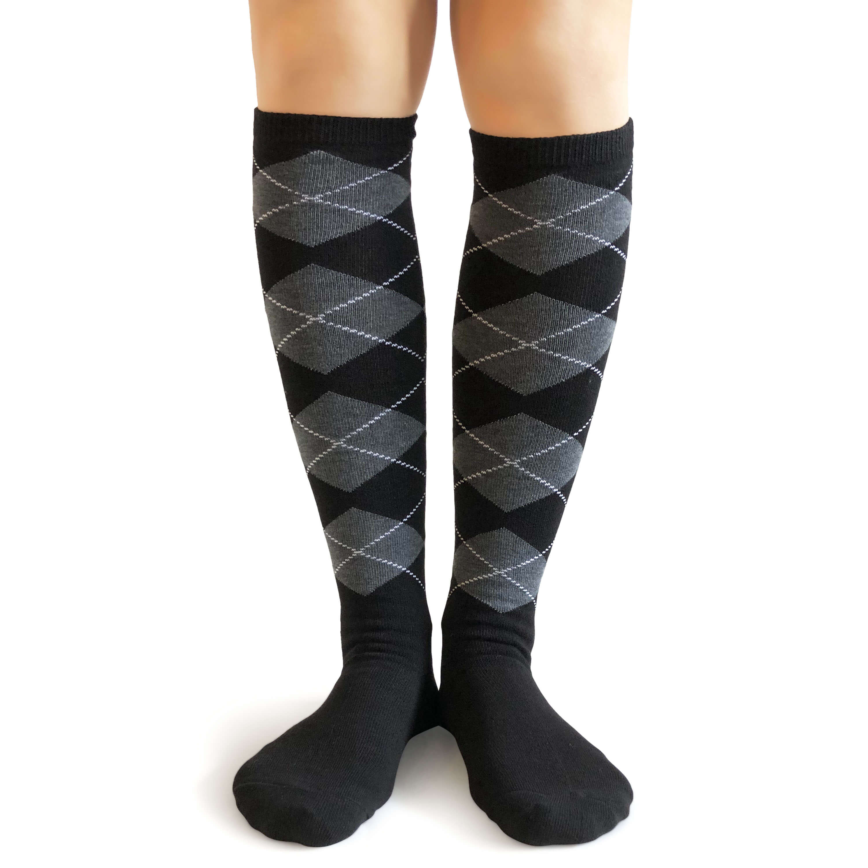 One Size Fits Most Womens Sheer Argyle Thigh High Socks Black And White Argyle 