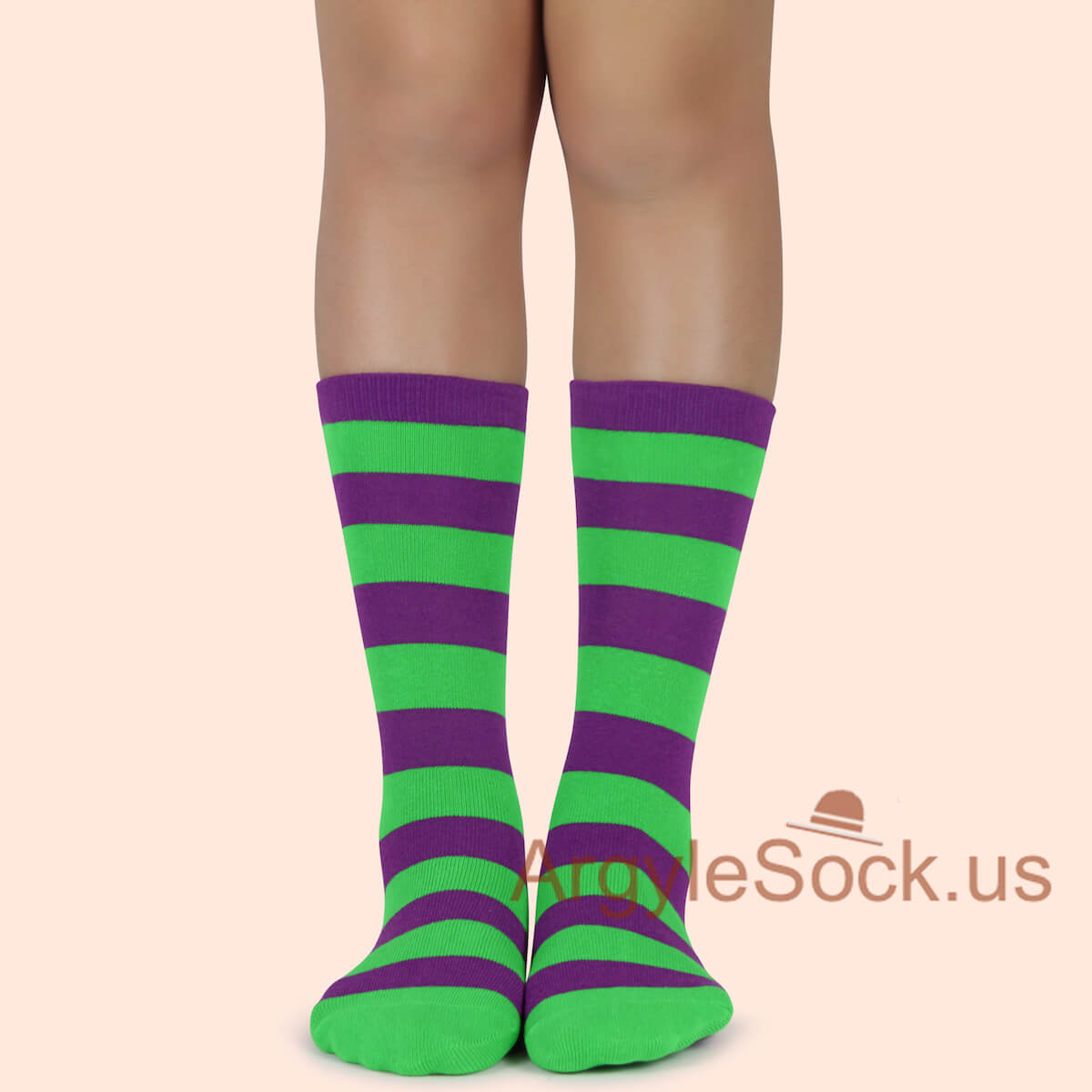 Purple and Bright Green Stripes Junior Groomsmen Socks