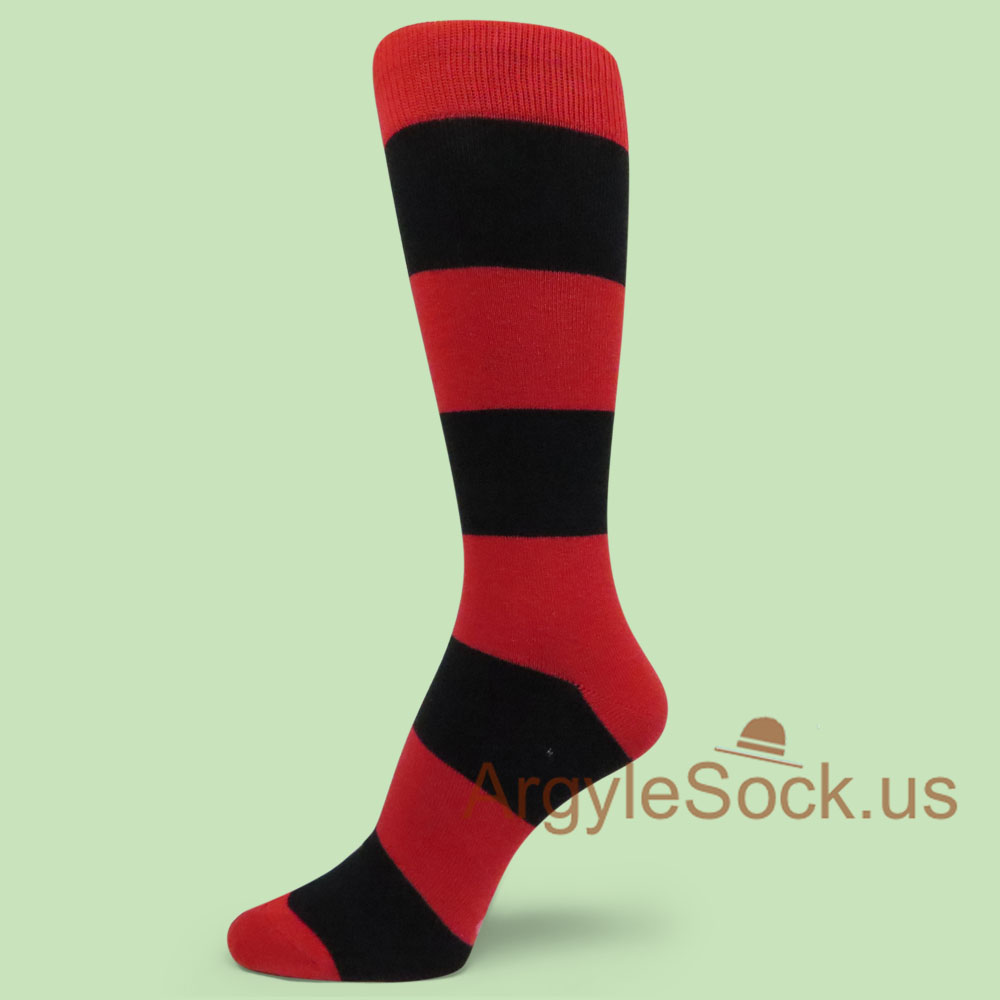 Red and Black Wide Stripe Groomsmen Men's Dress Socks