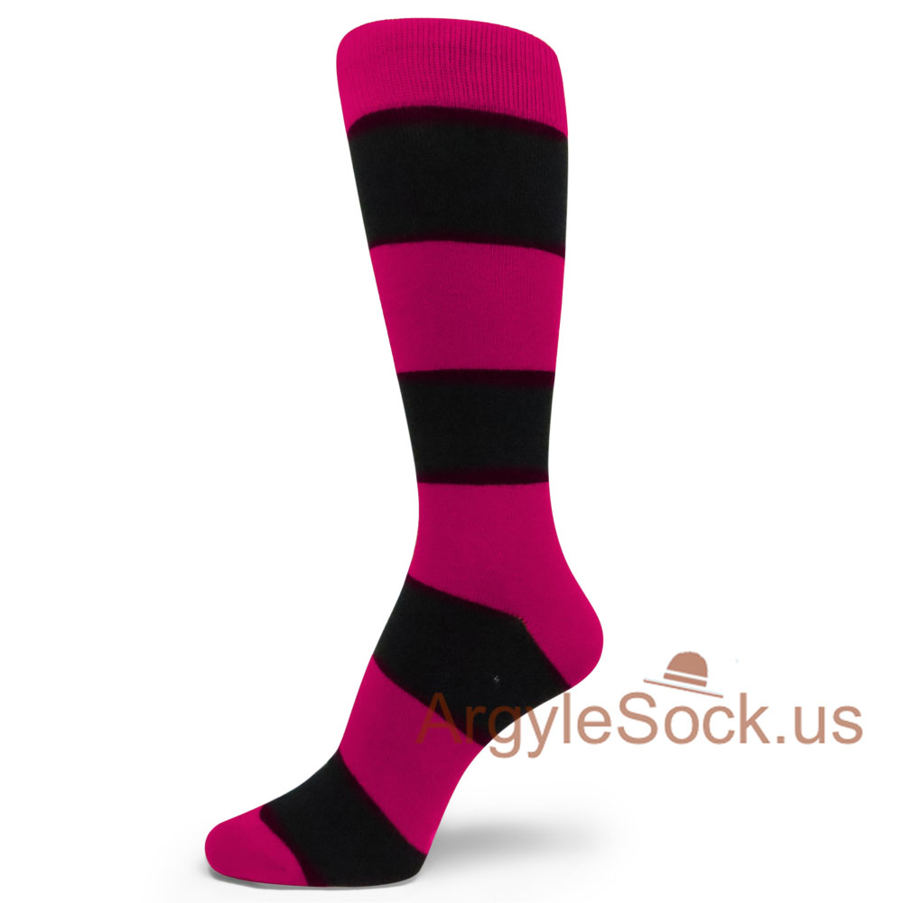 Hot Pink & Navy Blue Wide Striped Socks for Groomsmen & Men