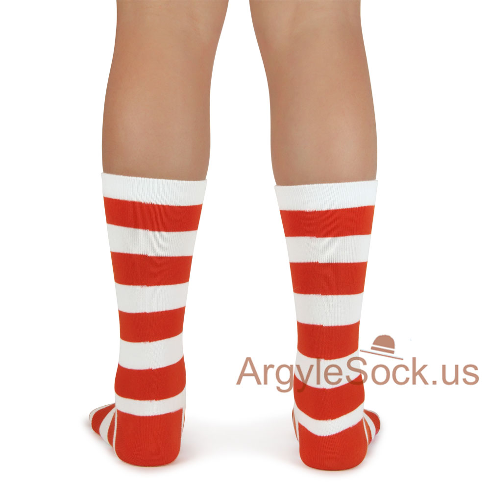 Red White Waldo Costume Christmas Color Striped Kids Junior Sock