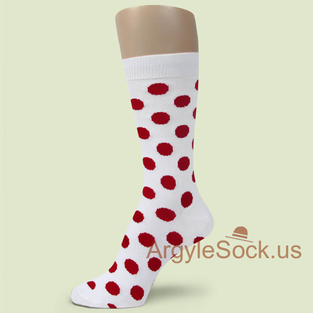 White with Red Polka Dots Socks for Men