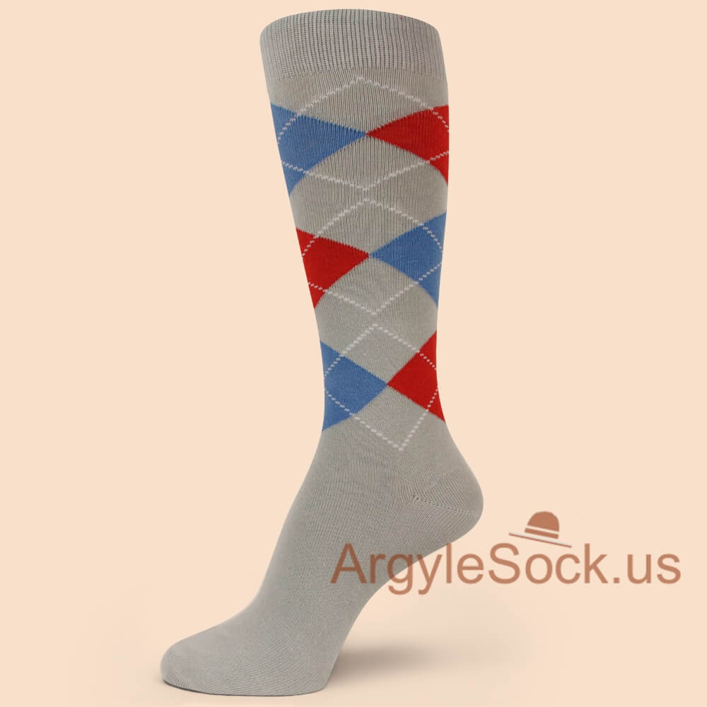 Grey with Red and Blue Groomsmen/Men's Argyle Dress Socks