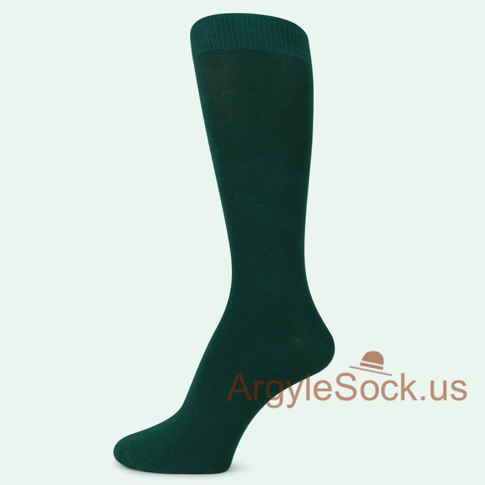 Forest Dark Green Plain Solid Color Men's Mid-Calf Dress Socks