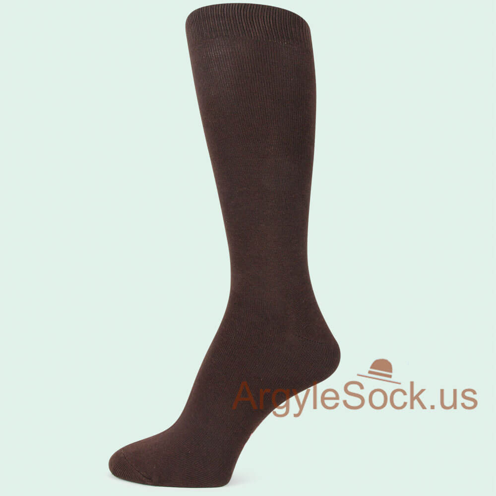 Brown Plain Solid Soft Cotton Men's Mid-Calf Length Dress Socks