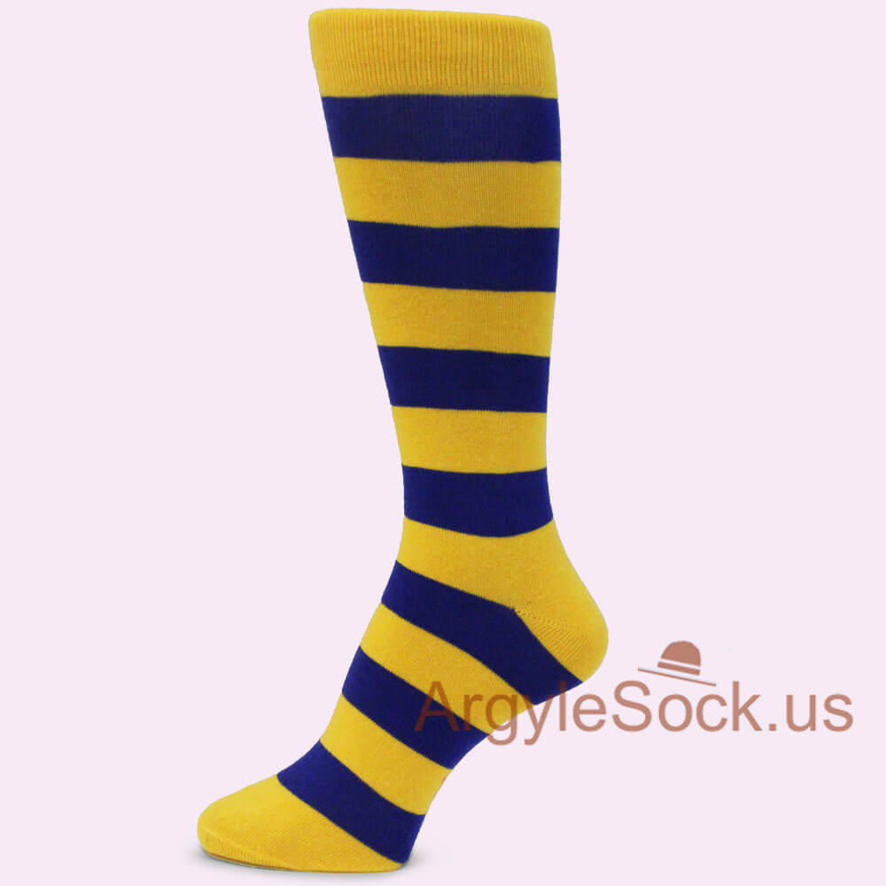 Yellow and Blue Striped Halloween Costume Men's Dress Socks