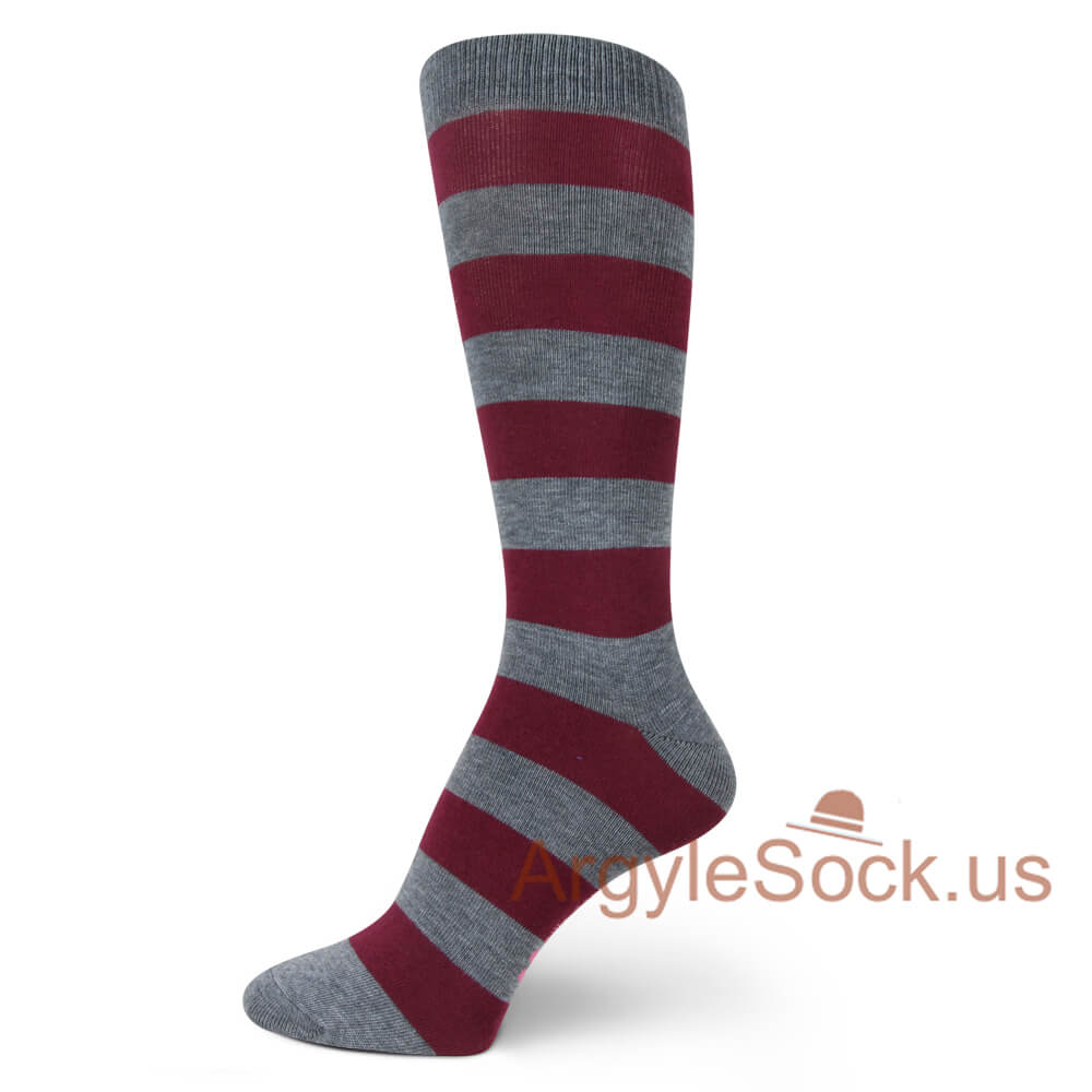 Maroon and Charcoal Grey Striped Men's Dress Socks