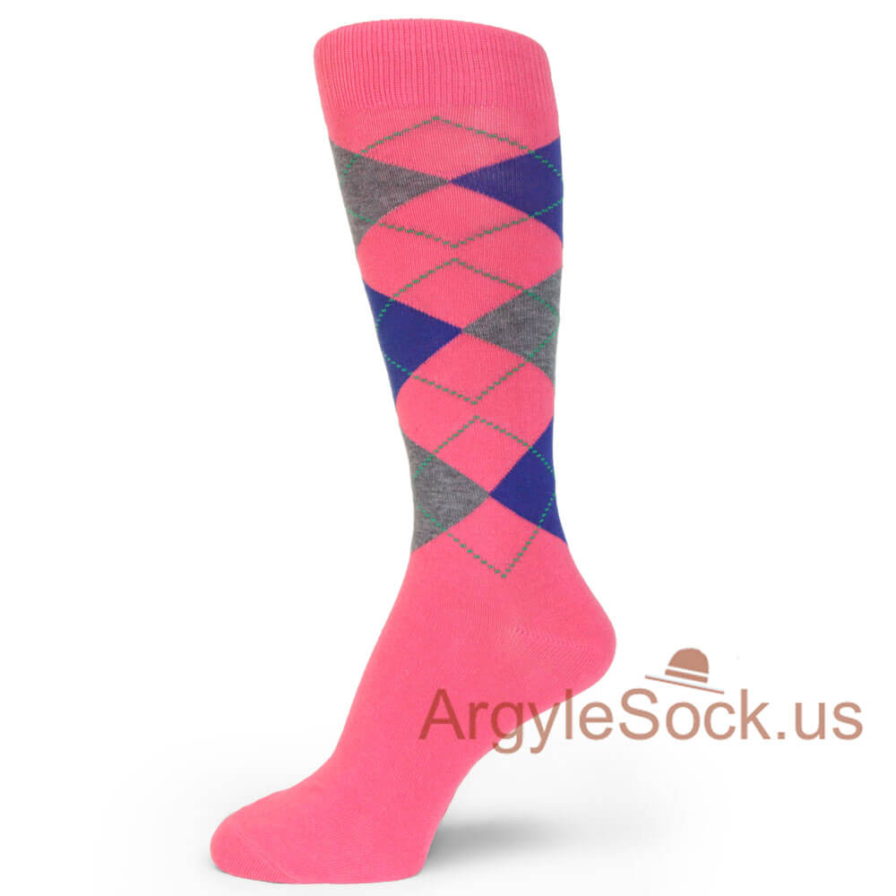 Pink with Grey and Blue Mens/Groomsmen Gift Argyle Socks