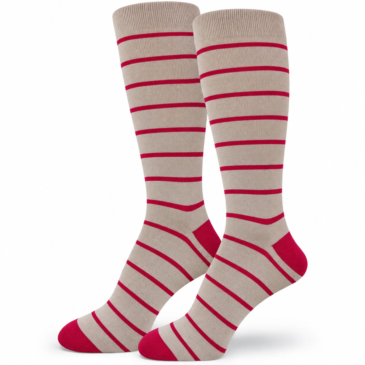 Thin Red Stripes on Beige Men's Dress Socks