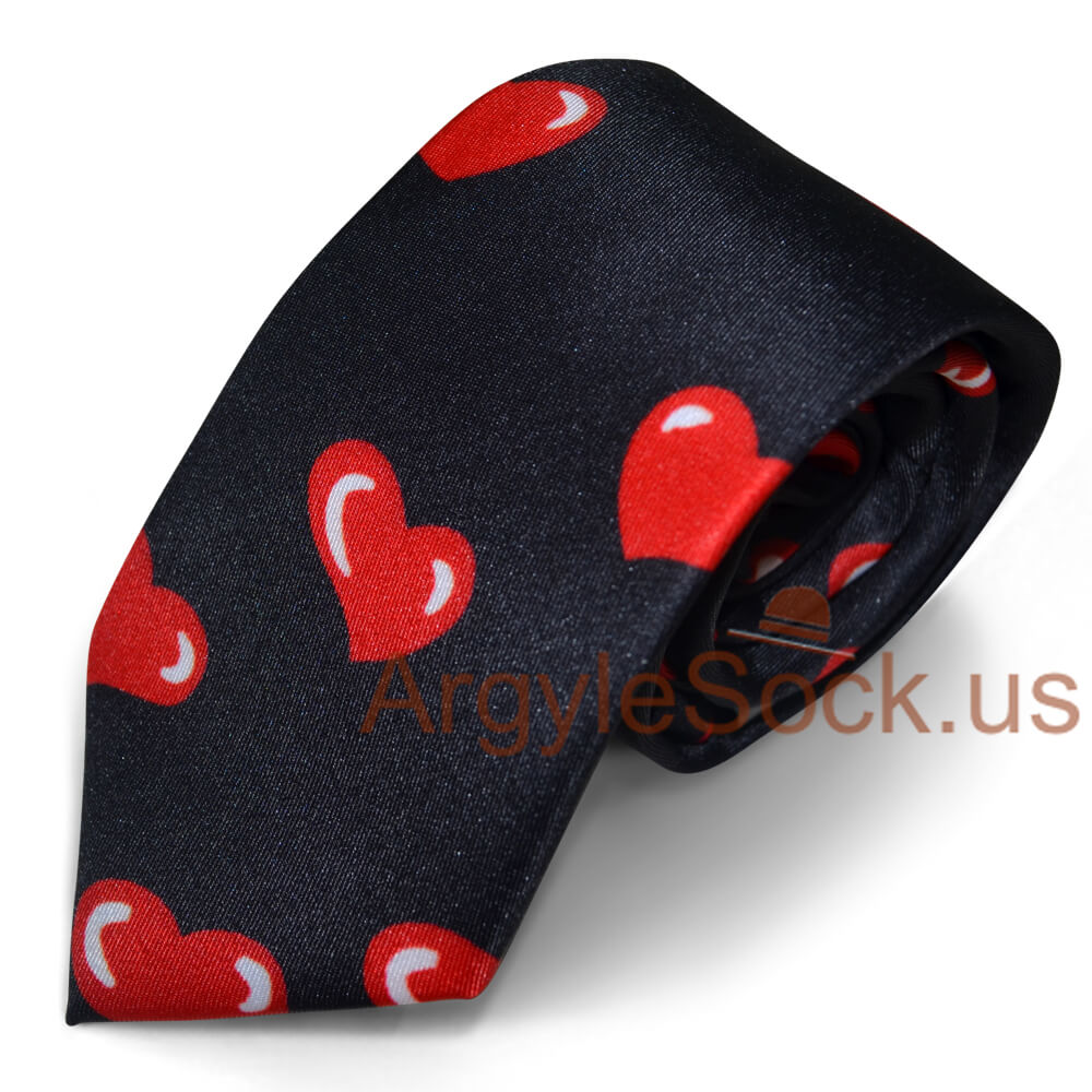 Large Red Hearts Black Tie (Match with our MA622 Men's Socks)
