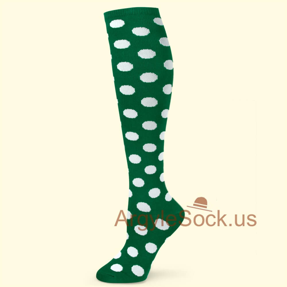 Green w/ White Polka Dots Womens Knee Sock (Mens MA104 Matching)