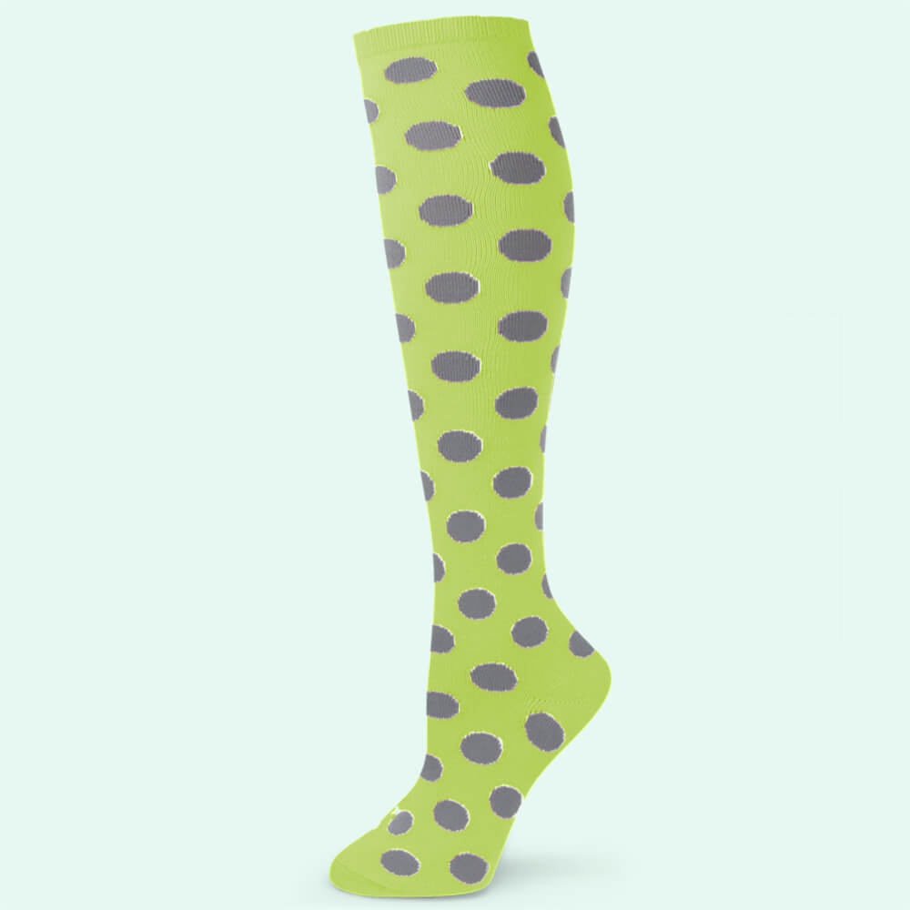 Lime Green w/ Grey Polka Dots Womens Knee Socks (MA106 Matching)