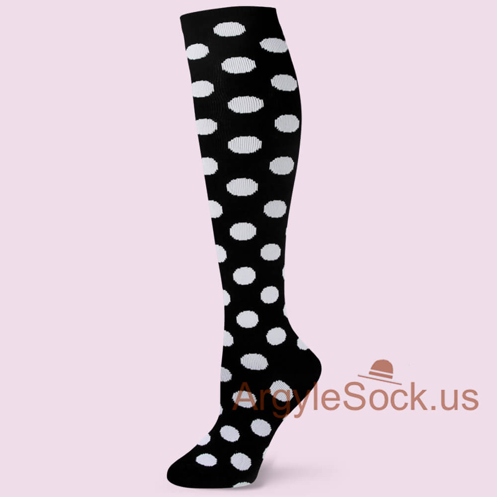 Black W/ White Polka Dots Socks for women (Mens MA175 Matching)