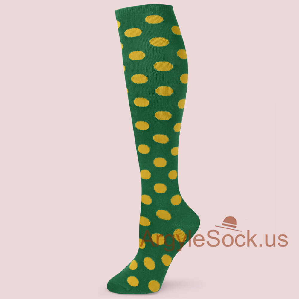 Green w Yellow Polka Dots Womens Knee Sock (Mens MA178 Matching)