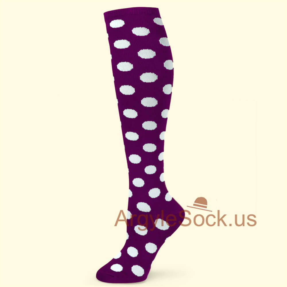 Purple w/ White Polka Dots Women Knee Sock (Mens MA179 Matching)