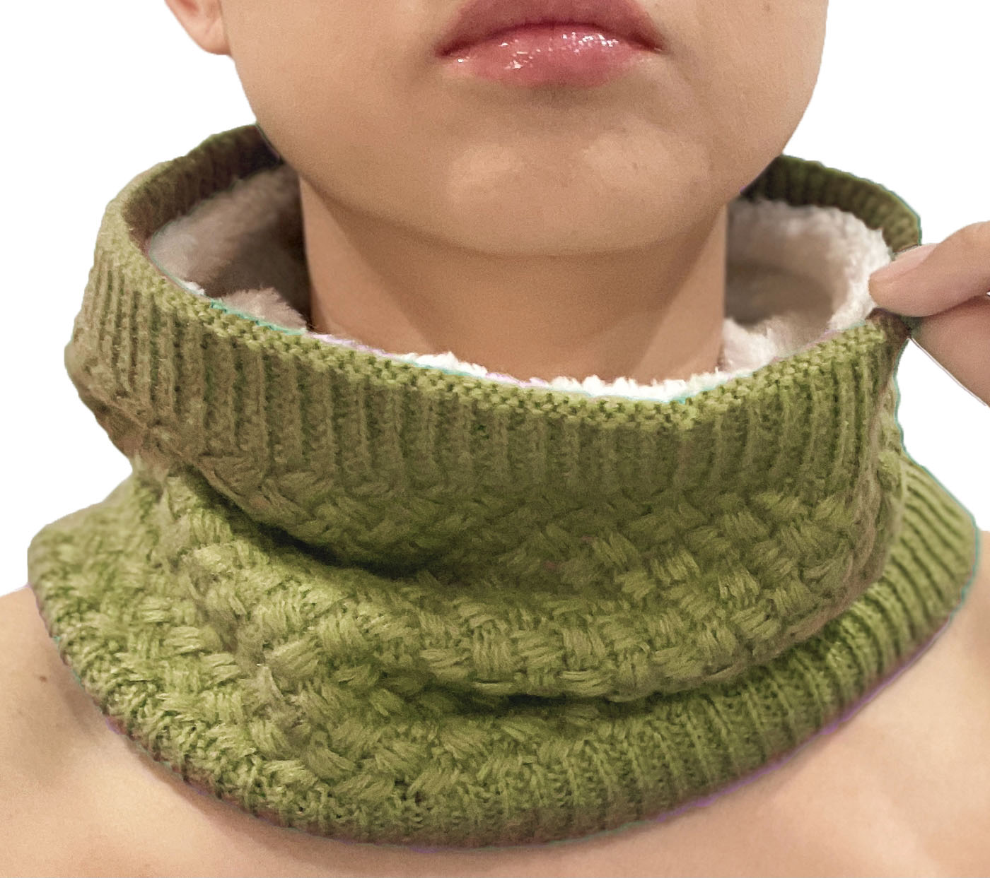 OLIVE GREEN (L/XL) Knit Neck Warmer Tube Scarf Gaiterfor Women