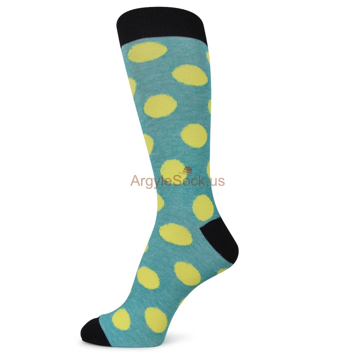 Mint w/ Black Toe & Heel, Big Yellow Spots Socks for Men