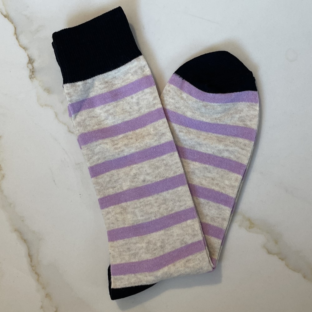 Black and Grey with Lavender Stripes Mens Socks