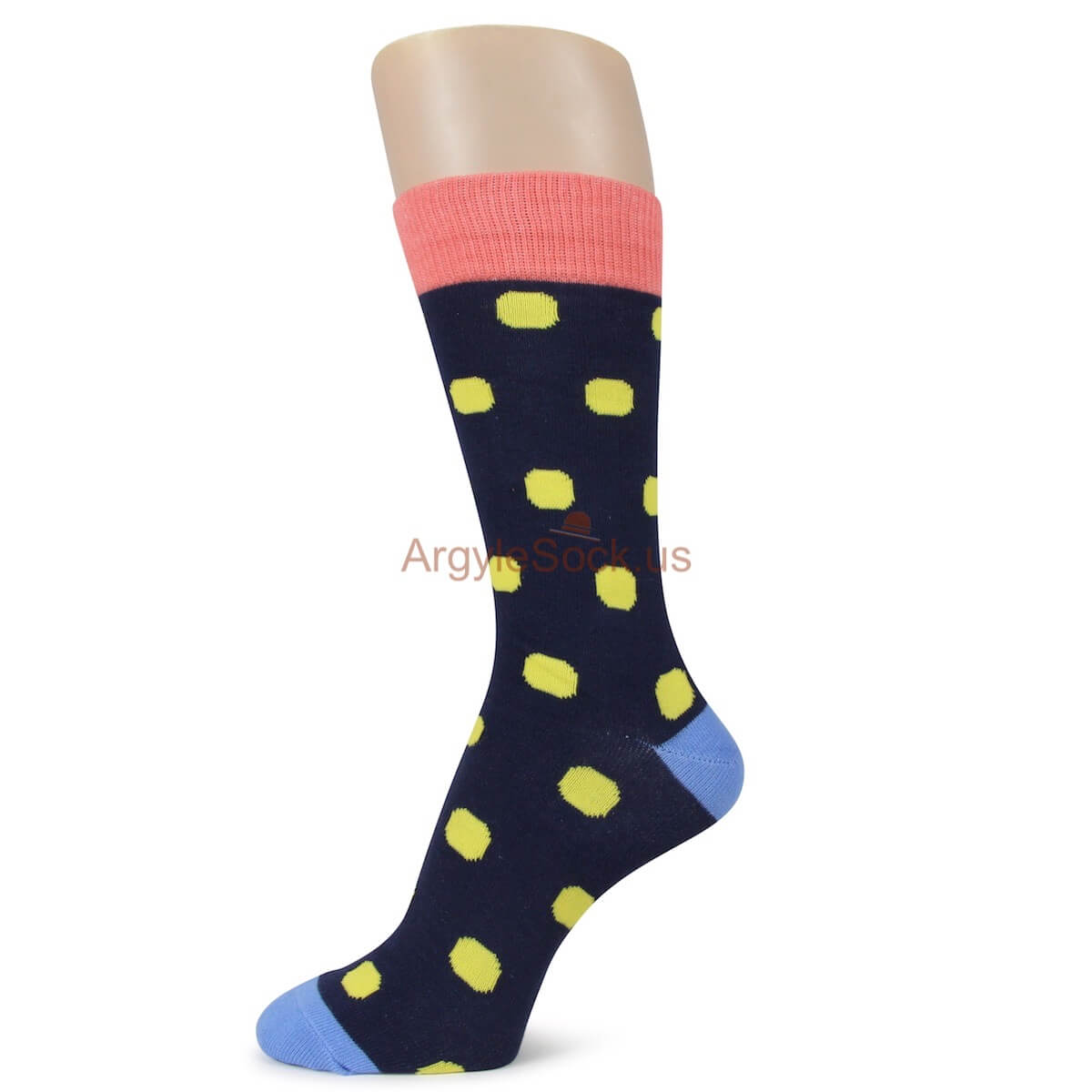 Black, Peach and Blue with Yellow Polka dots Mens Socks