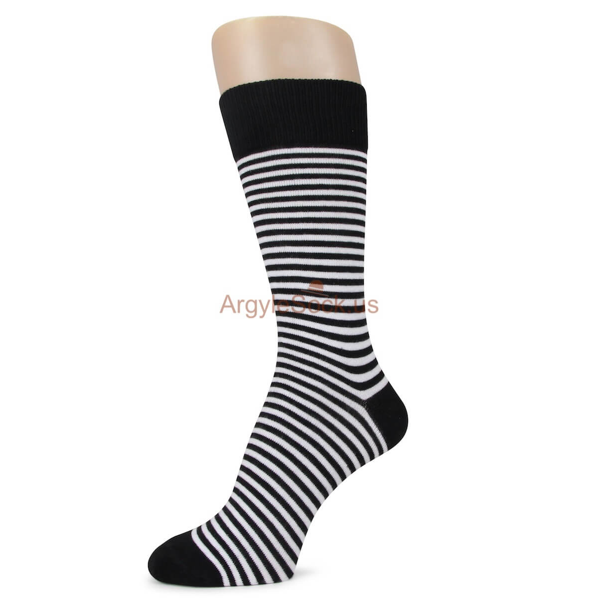 Black Toe and Heel with White Stripes Mens Socks