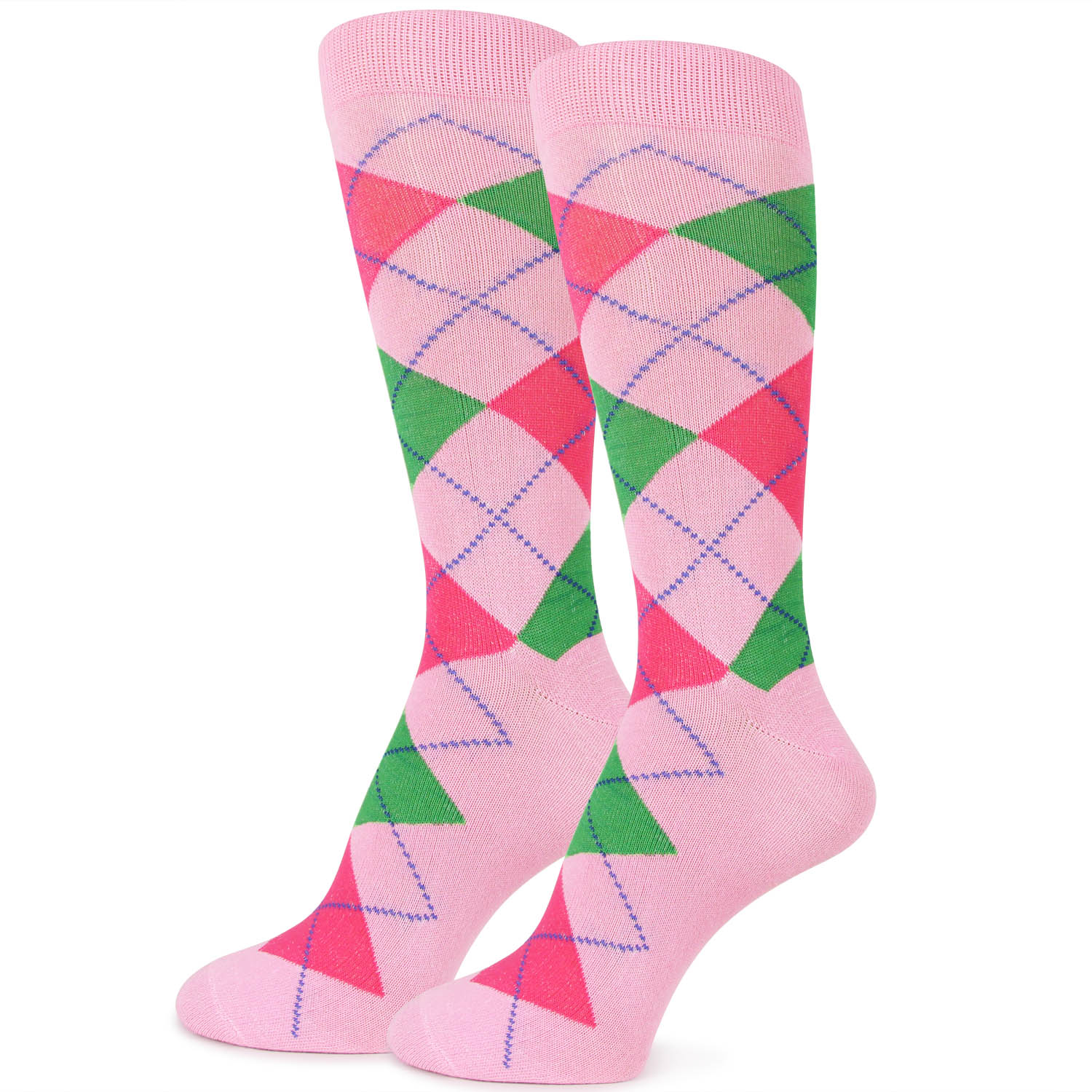 Pink and Green Argyle Themed Socks for Men