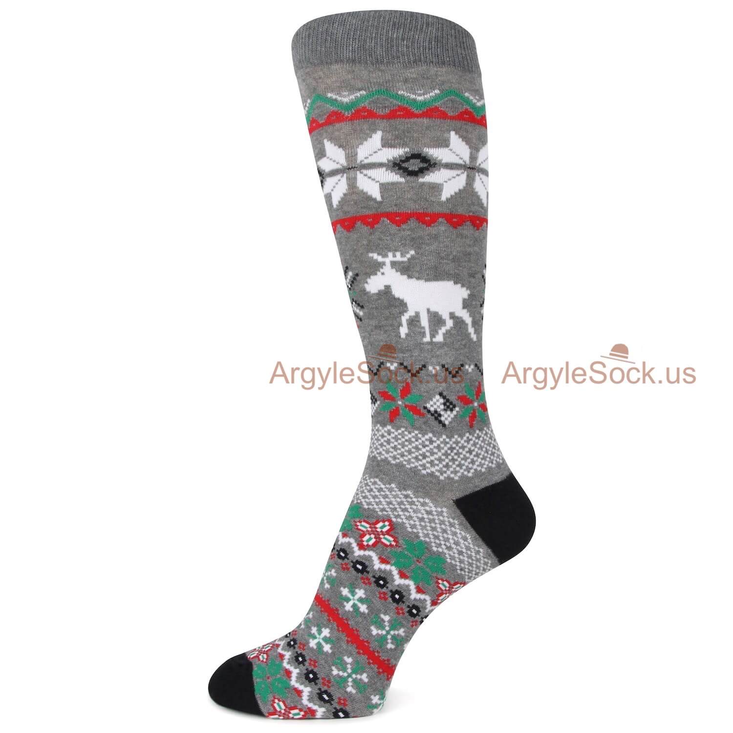Christmas Themed Gray Socks For Men