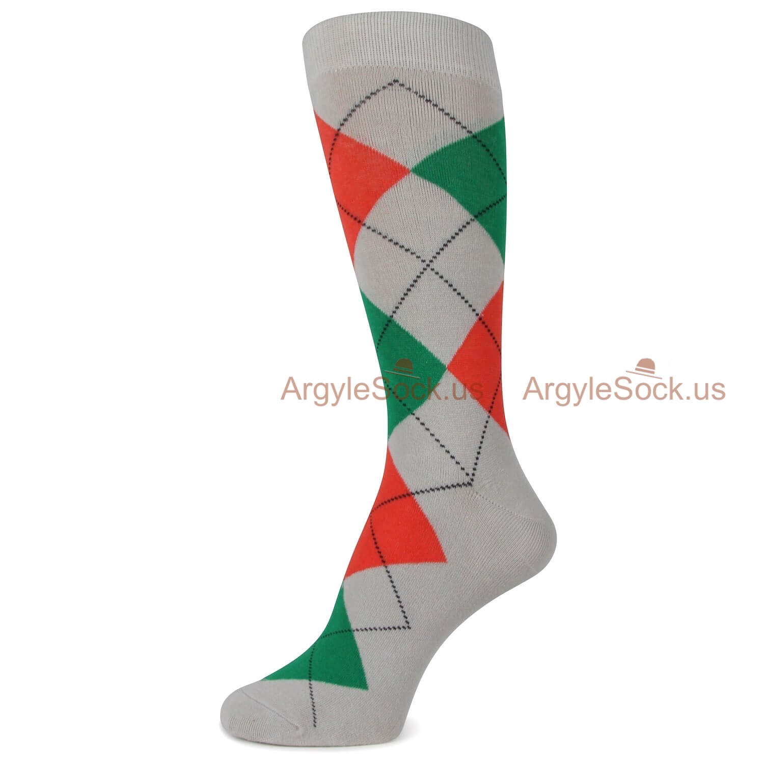 Gray Green and Orange Argyle Socks For Men